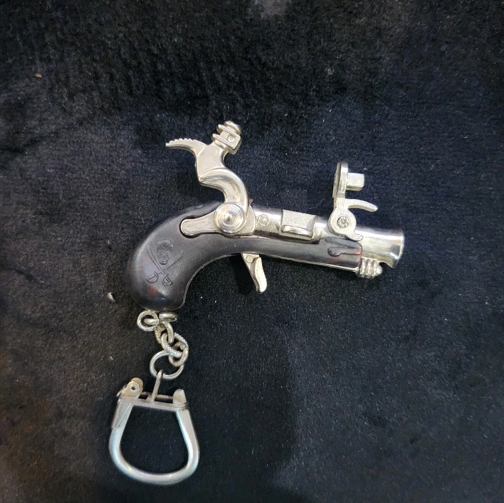 Silver and Black Vintage Pistol Keychain - Decorative Men's Accessory